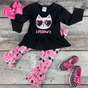 Baby girl toddler cat kitten outfit pants shirt.